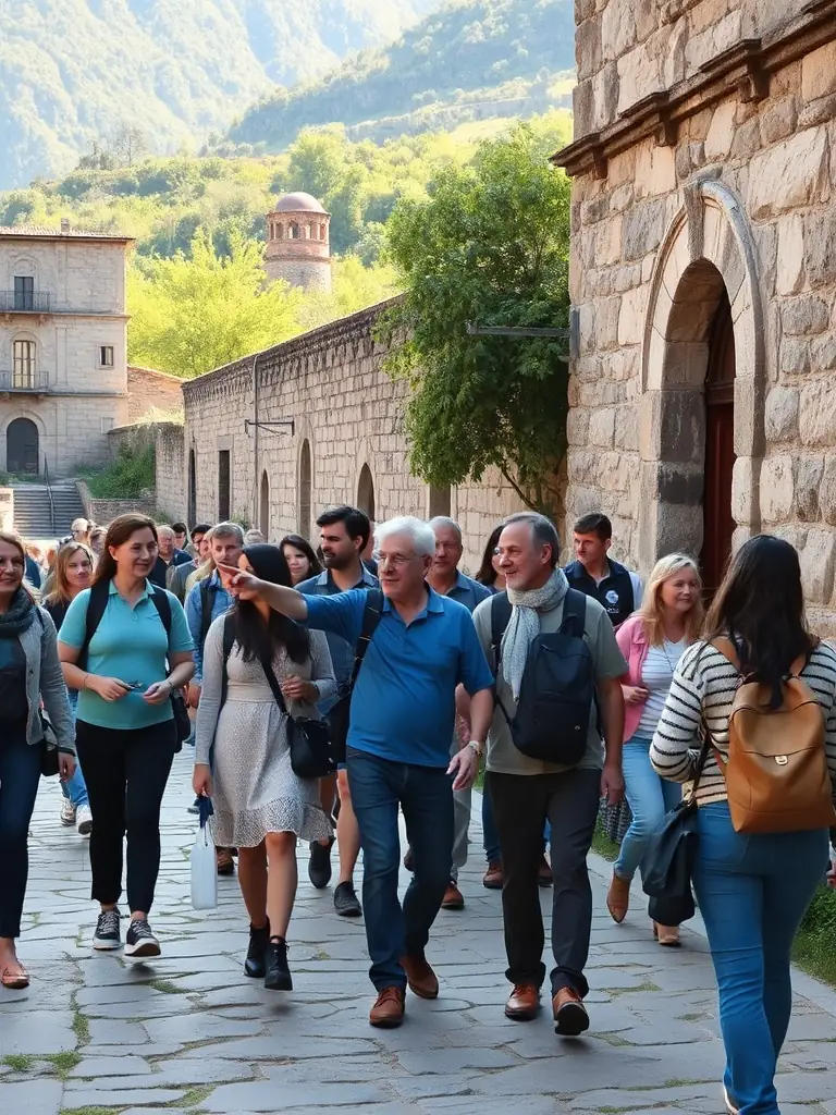 A group of people participating in a guided tour of a historical site in Limousin, France, led by a knowledgeable guide from LES AMIS DE LA MAISON DU PATRIMOINE, showcasing the organization's commitment to cultural heritage discovery.